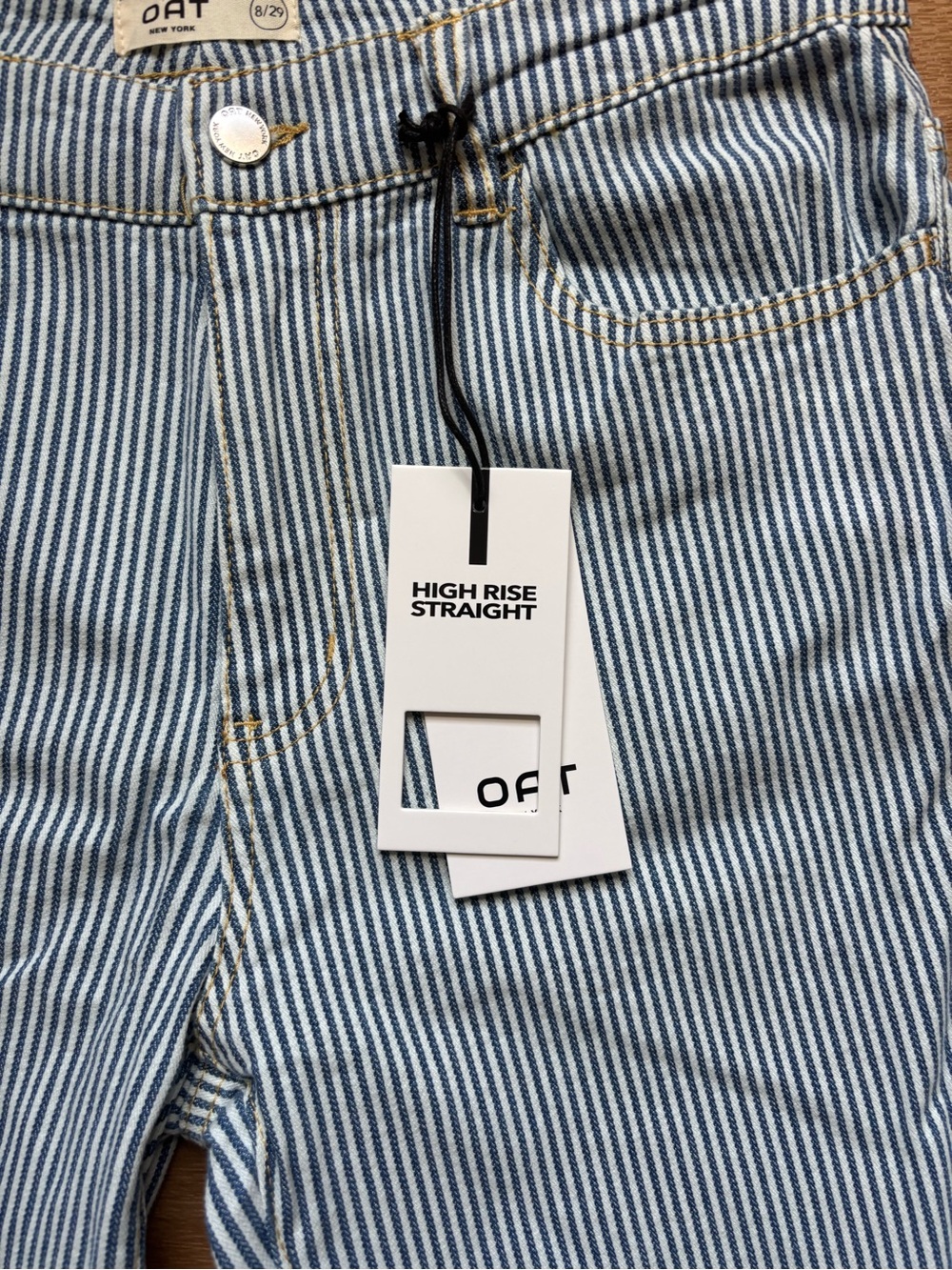 Oat New York Straight-Leg Jeans in Blue & White Stripes - Picture 6 of 12